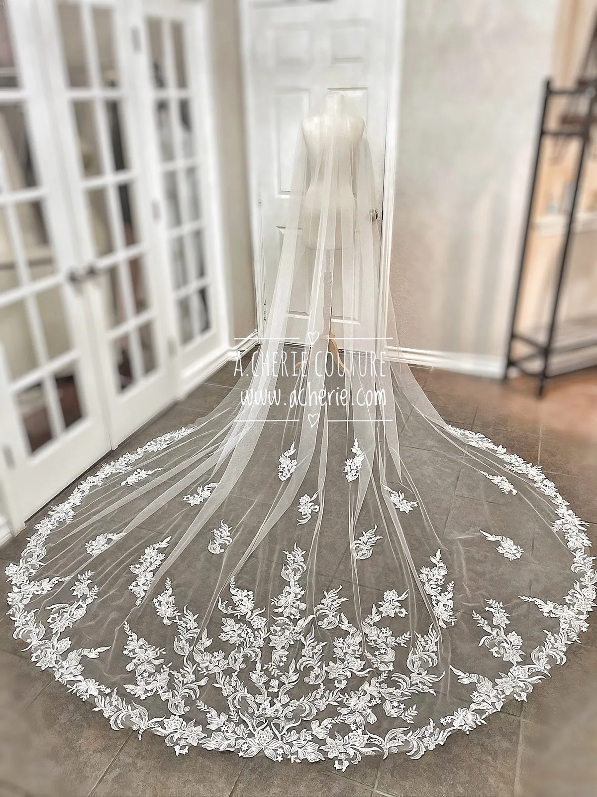 Style CV36 Embroidered Floral Lace Cathedral Veil