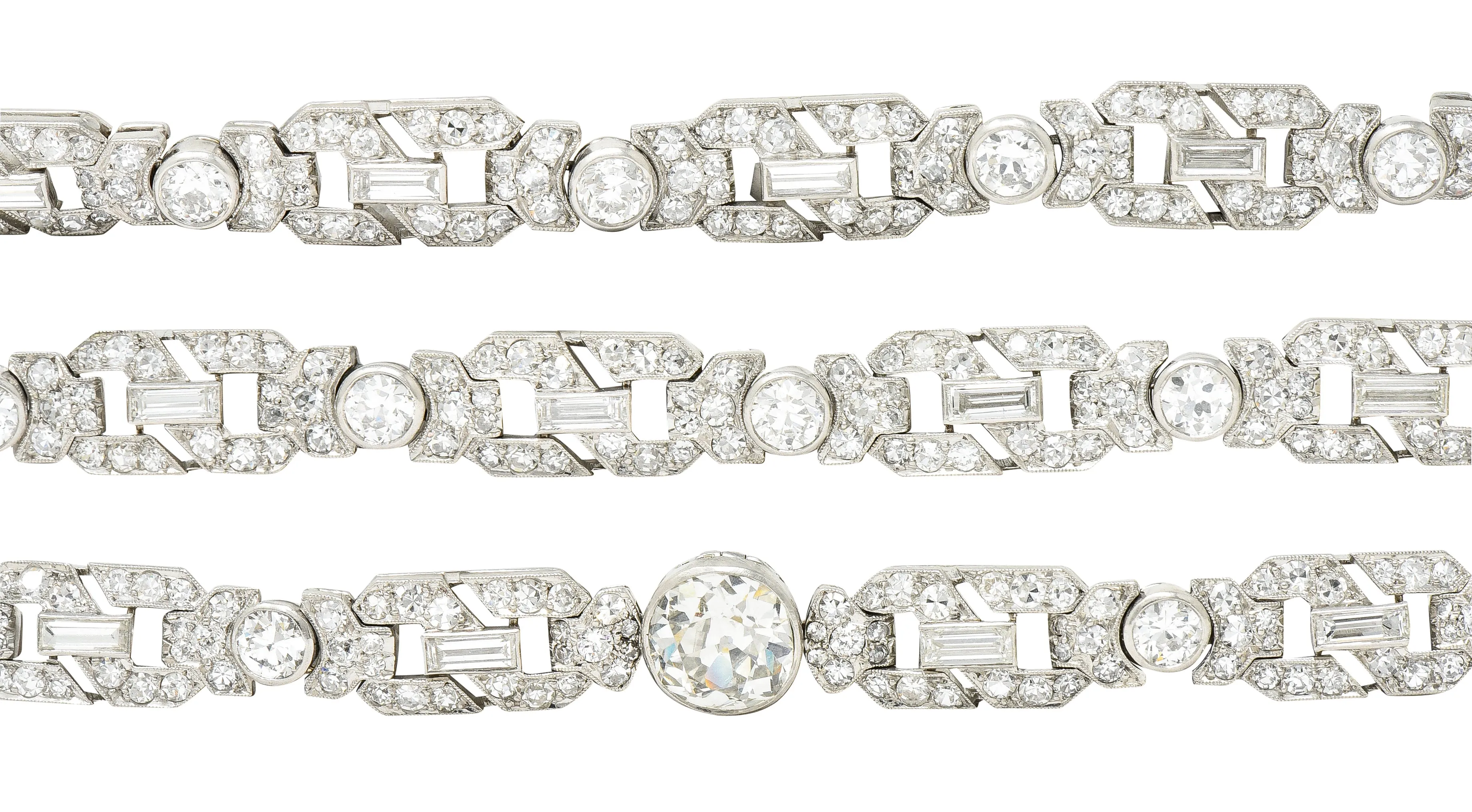 Substantial Art Deco 22.84 CTW Old European & Baguette Cut Diamond Platinum Convertible Infinity Necklace Bracelet Set