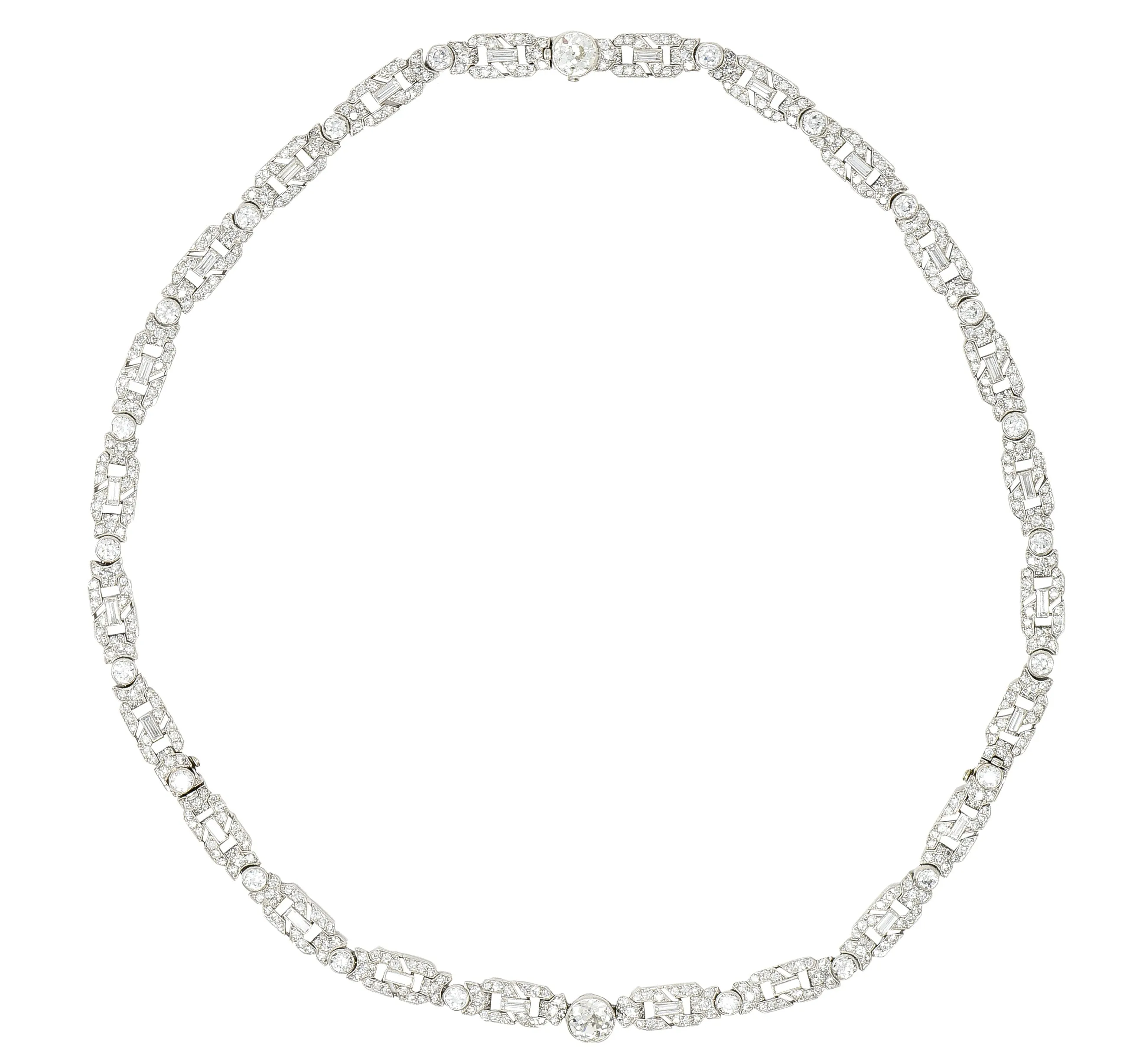 Substantial Art Deco 22.84 CTW Old European & Baguette Cut Diamond Platinum Convertible Infinity Necklace Bracelet Set