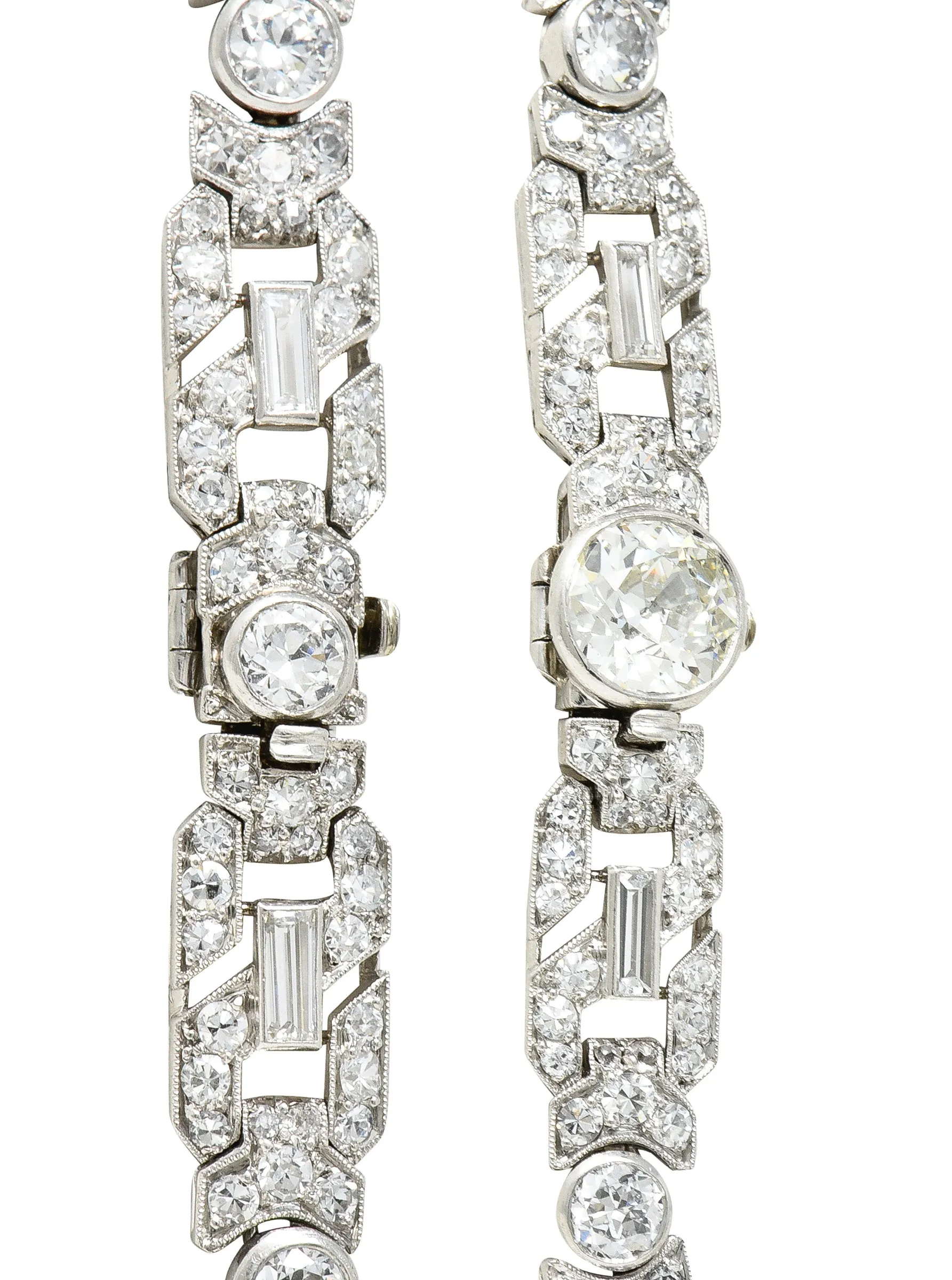 Substantial Art Deco 22.84 CTW Old European & Baguette Cut Diamond Platinum Convertible Infinity Necklace Bracelet Set