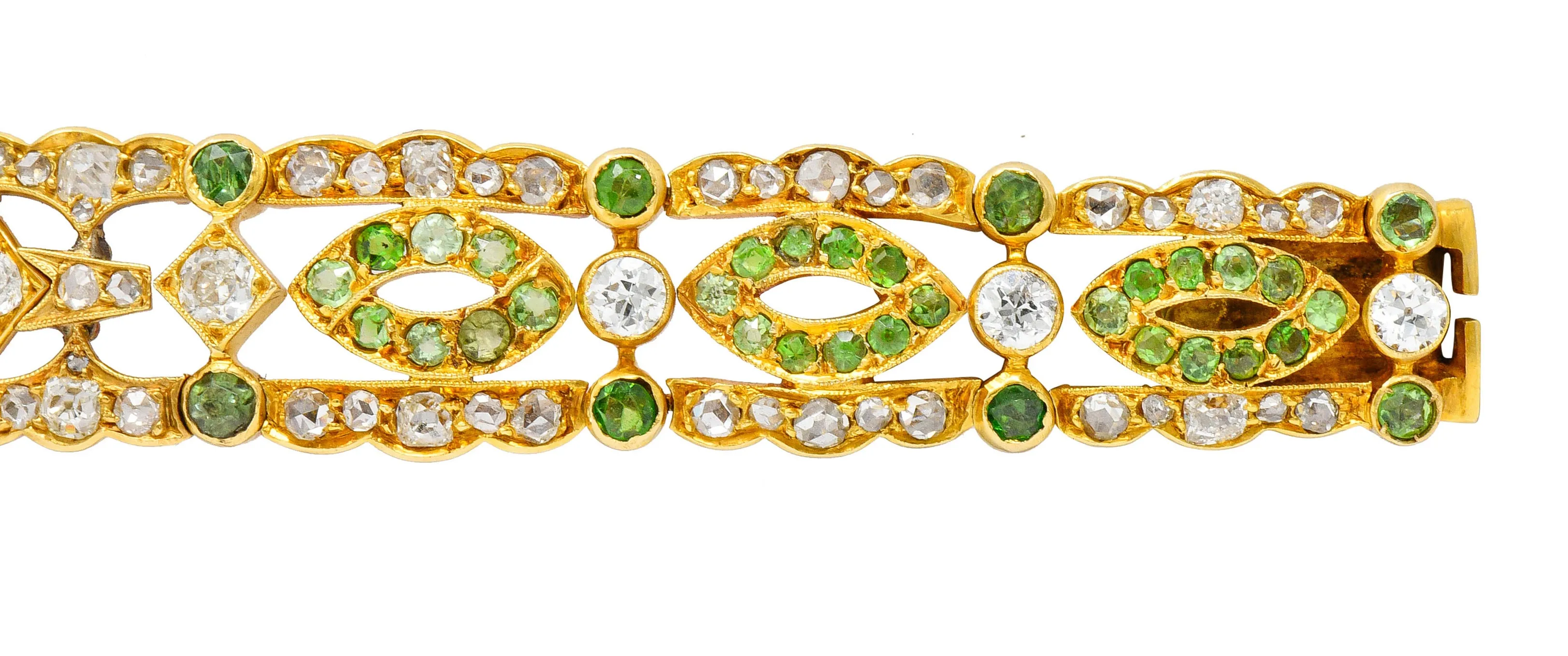 Suffragette Amethyst Demantoid Garnet Diamond 18 Karat Gold Decorous Bracelet