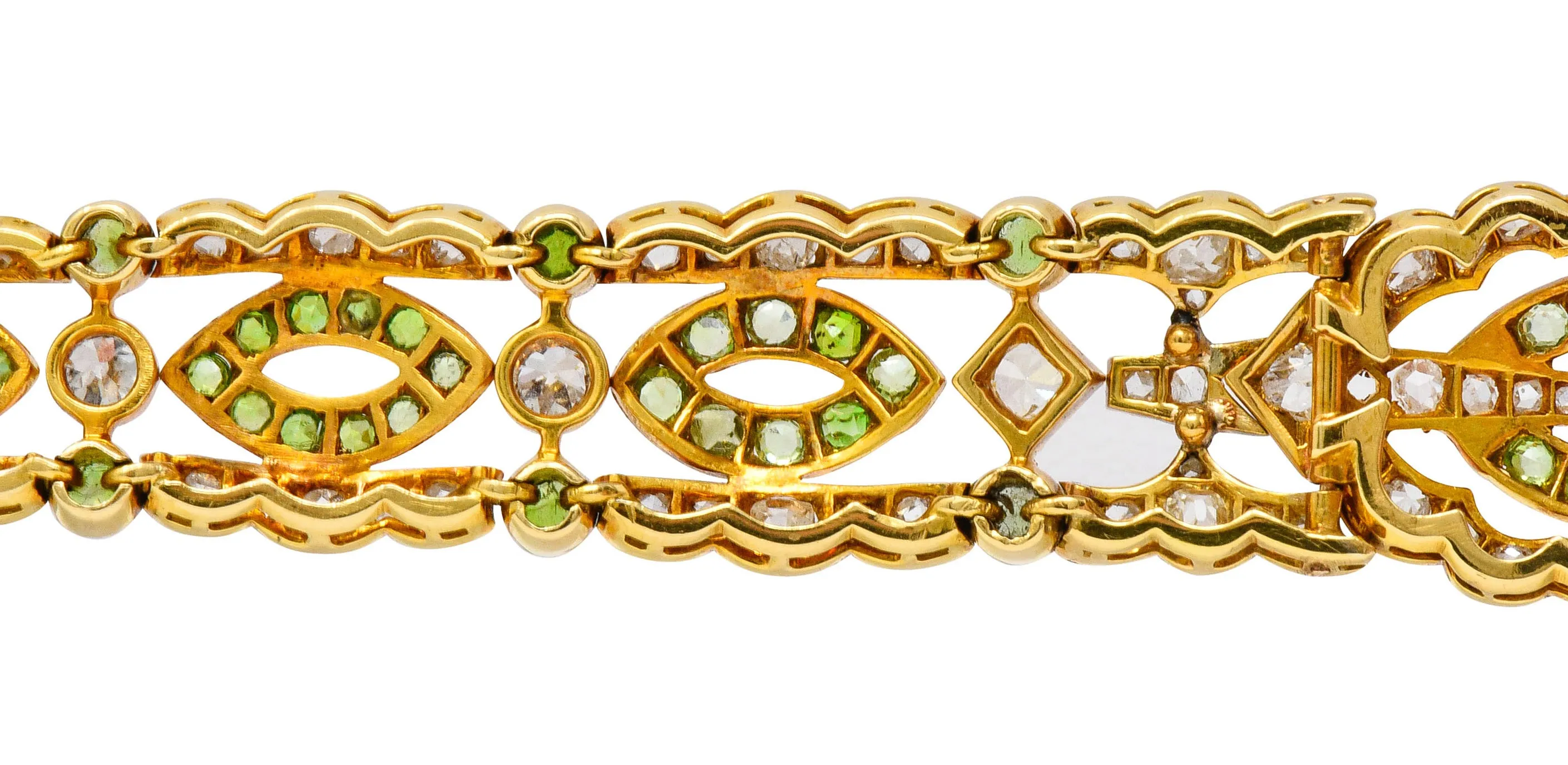 Suffragette Amethyst Demantoid Garnet Diamond 18 Karat Gold Decorous Bracelet