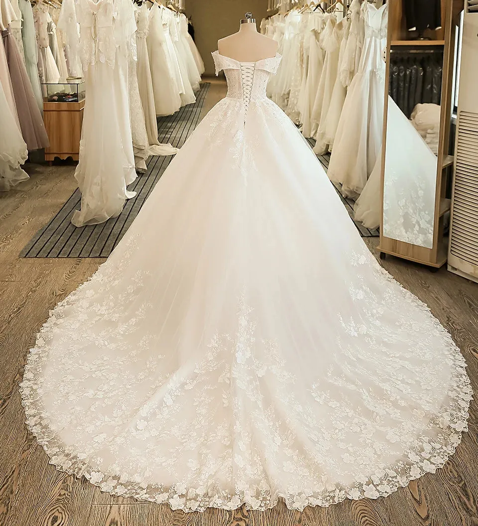 SULI - SL-5061 - Original Off the Shoulder Wedding Bridal Dress Ball Gown Embroidery Lace Applique Boho Wedding Dress 2020 Noiva Plus Size Dress