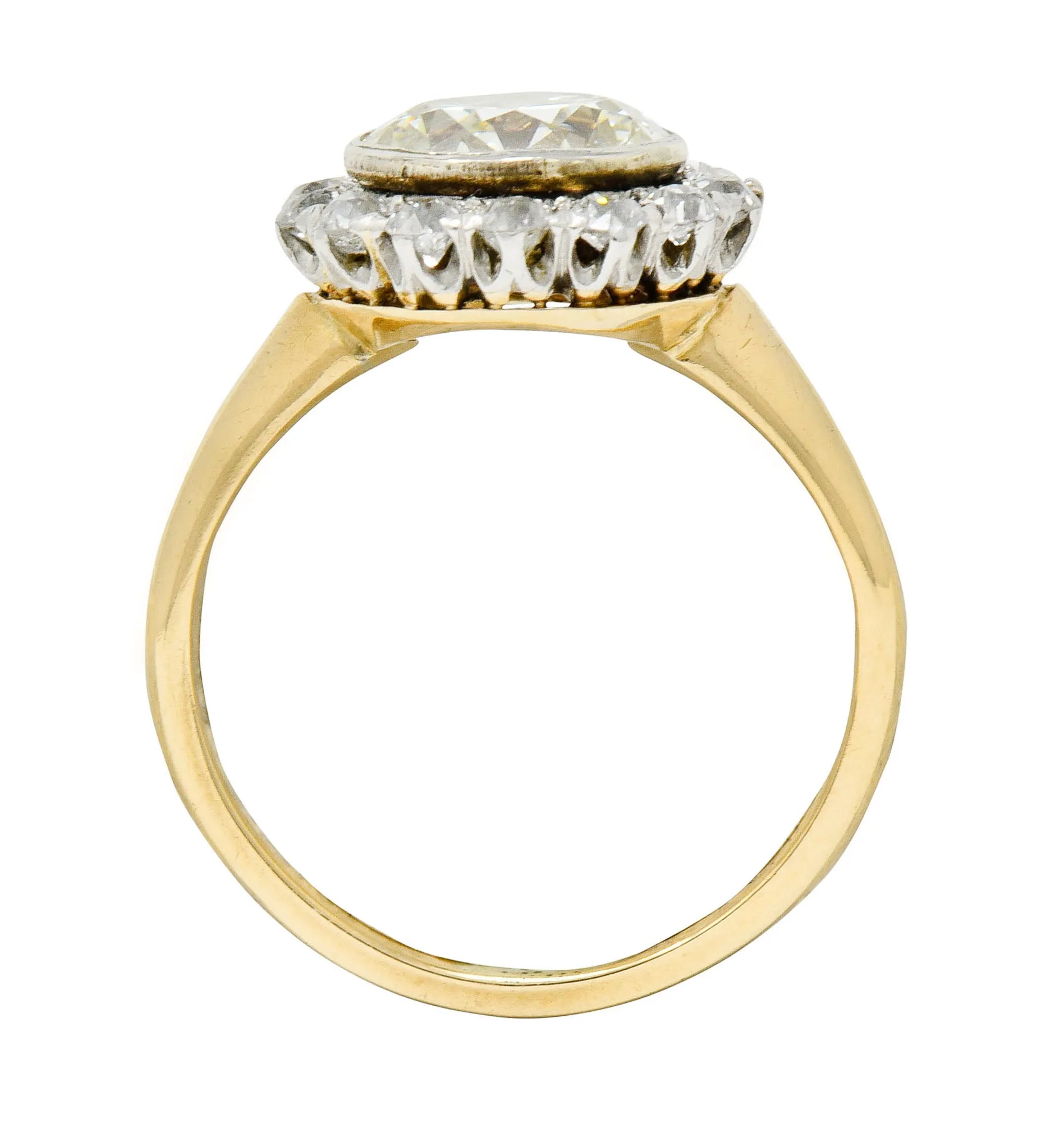 Superb Edwardian 2.61 CTW Diamond Platinum-Topped 14 Karat Gold Cluster Engagement Ring GIA