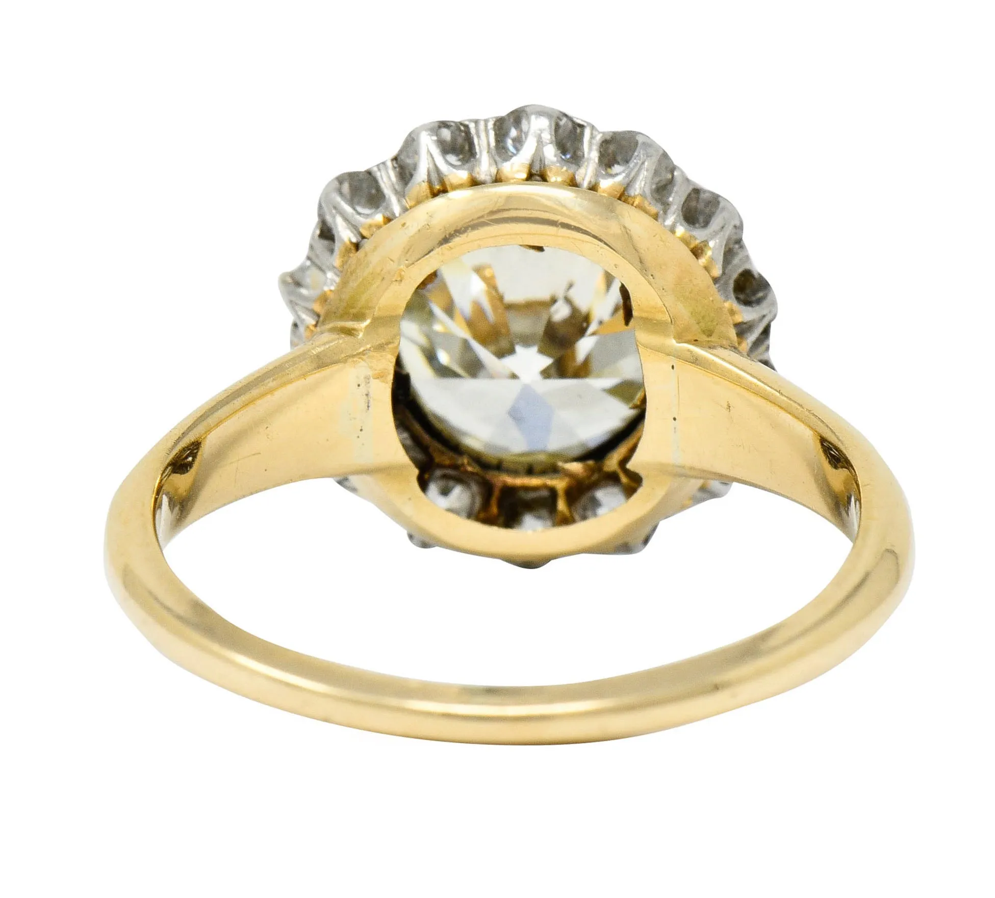 Superb Edwardian 2.61 CTW Diamond Platinum-Topped 14 Karat Gold Cluster Engagement Ring GIA