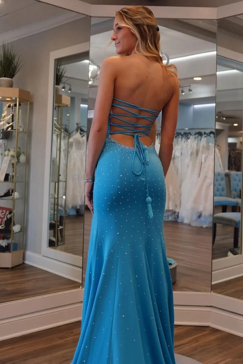 Sweetheart Beaded Mermaid Long Prom Dresses with Split