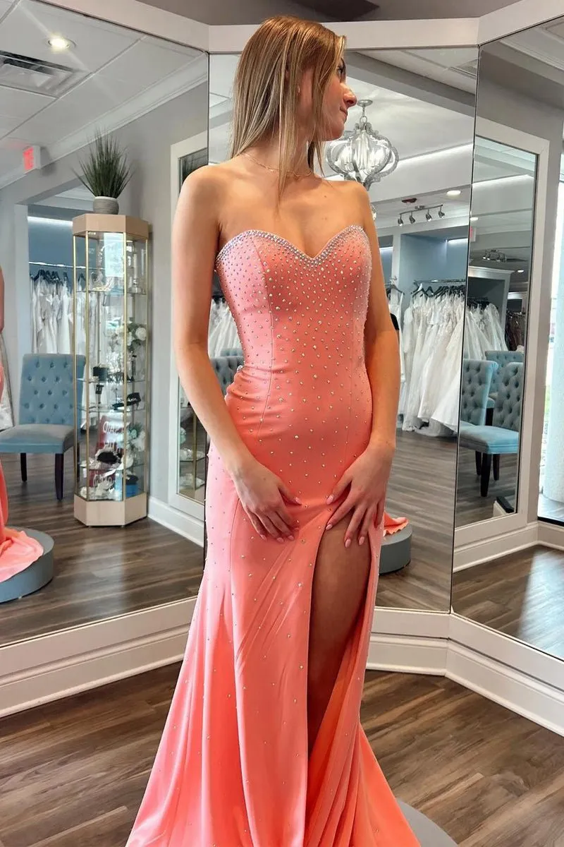 Sweetheart Beaded Mermaid Long Prom Dresses with Split