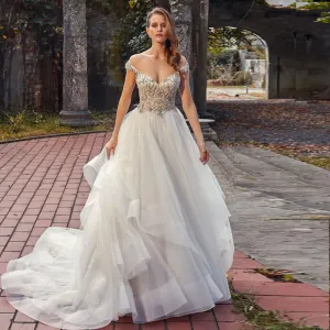 Sweetheart Neck Zipper Up Short Sleeve Princess Bridal Dresses
