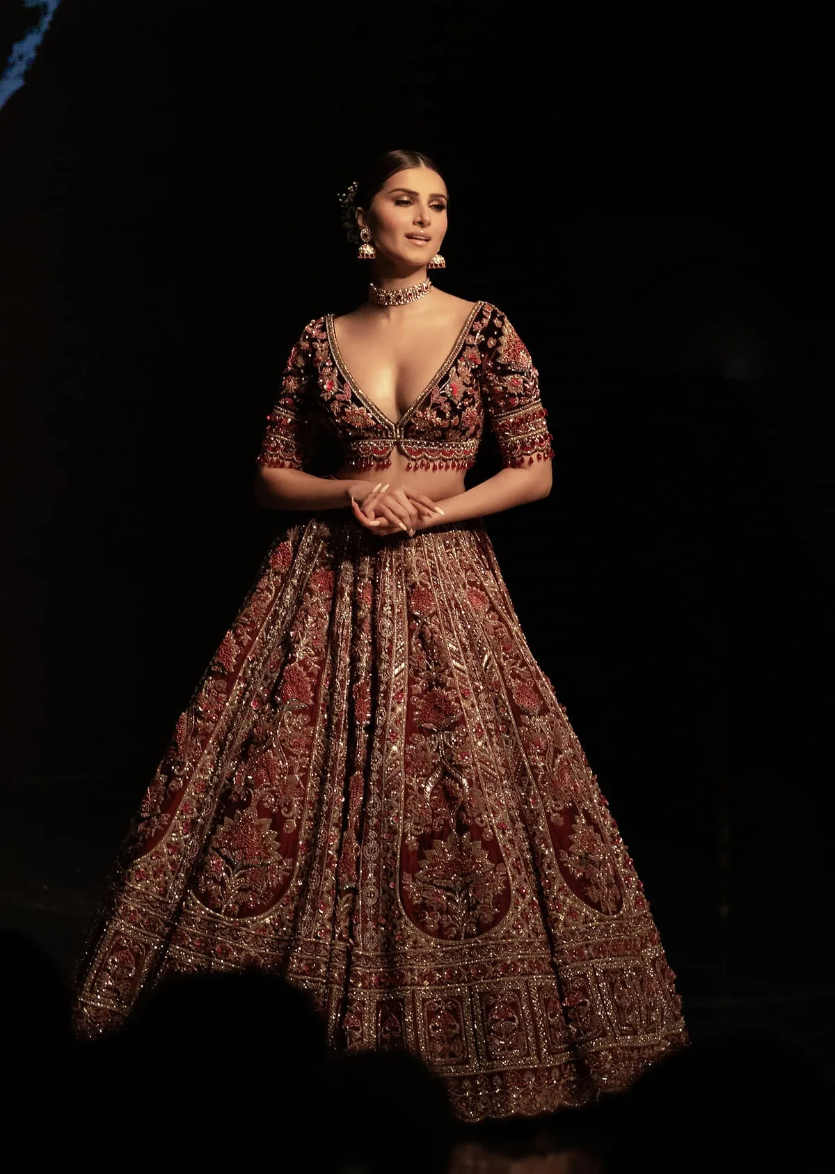 Tara Sutaria Blood Red Florid Lehenga Set