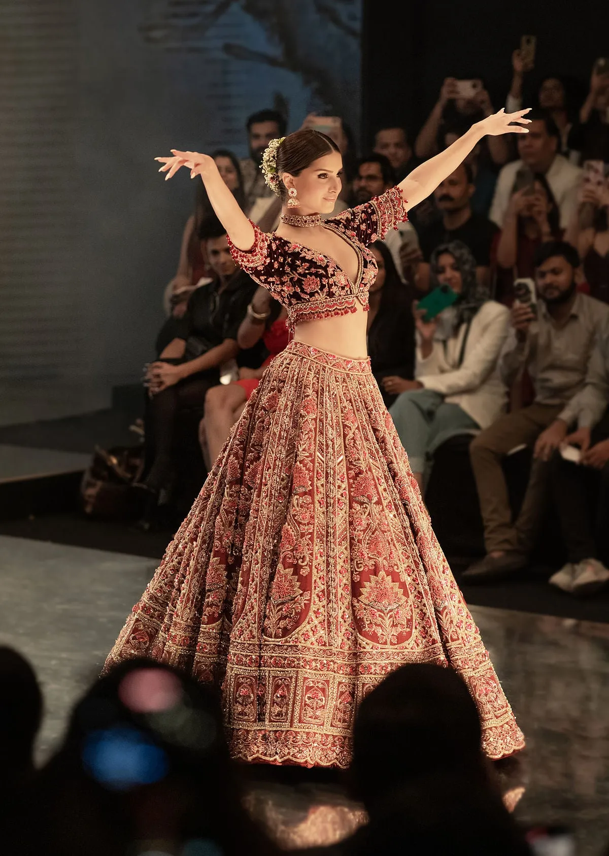 Tara Sutaria Blood Red Florid Lehenga Set