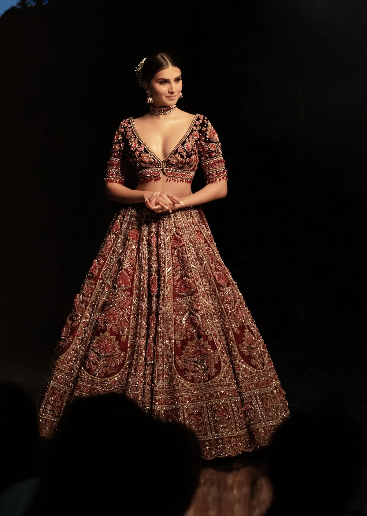 Tara Sutaria Blood Red Florid Lehenga Set