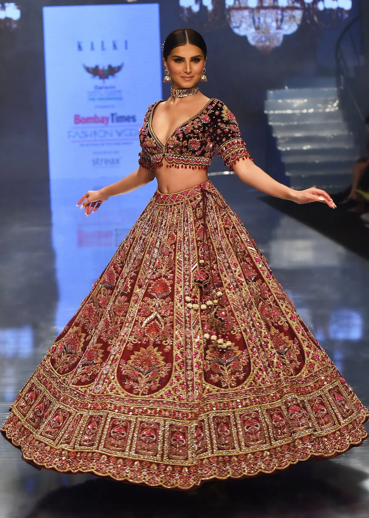 Tara Sutaria Blood Red Florid Lehenga Set