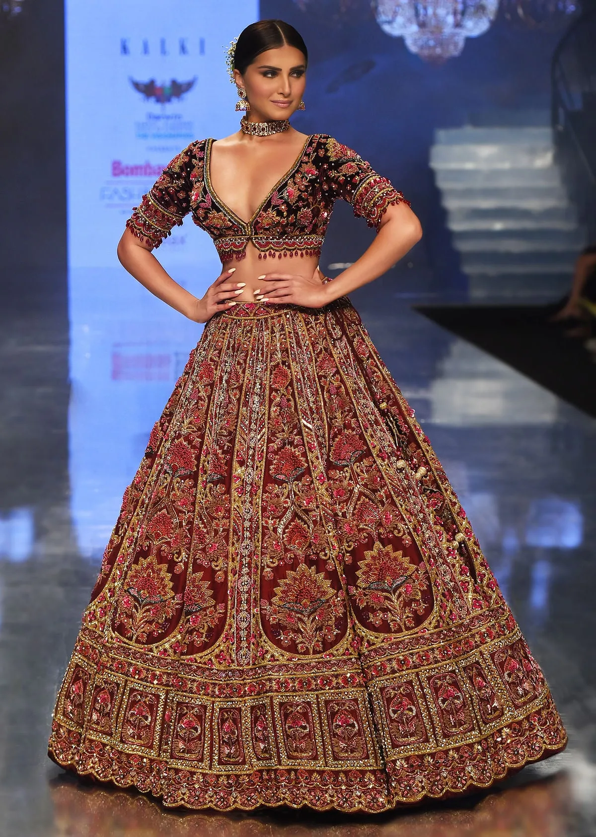 Tara Sutaria Blood Red Florid Lehenga Set