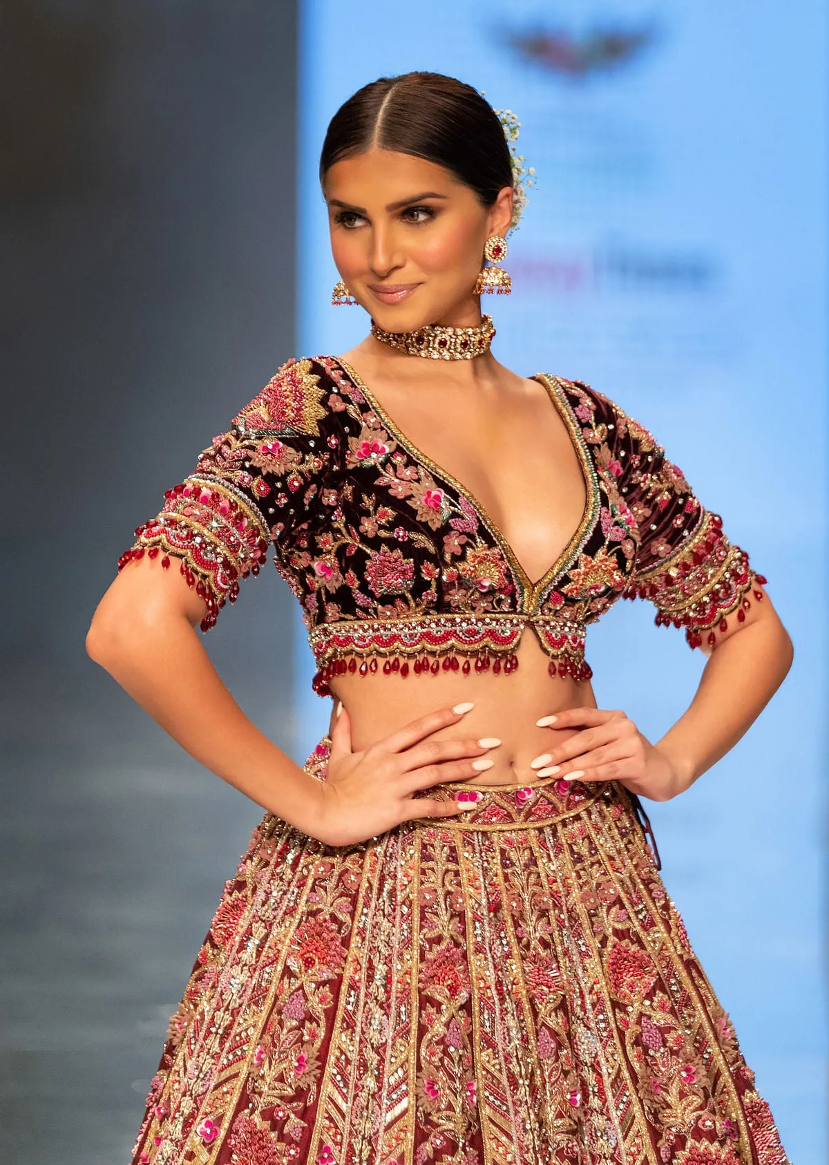 Tara Sutaria Blood Red Florid Lehenga Set