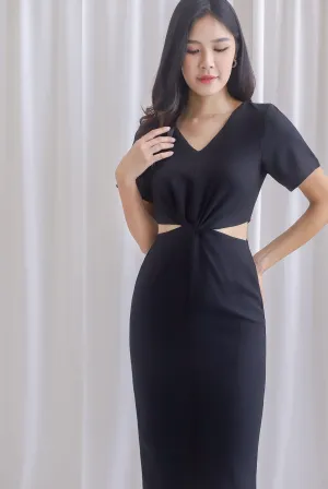 TDC Oreana Tweed Twist Knot Cut Out Dress In Black