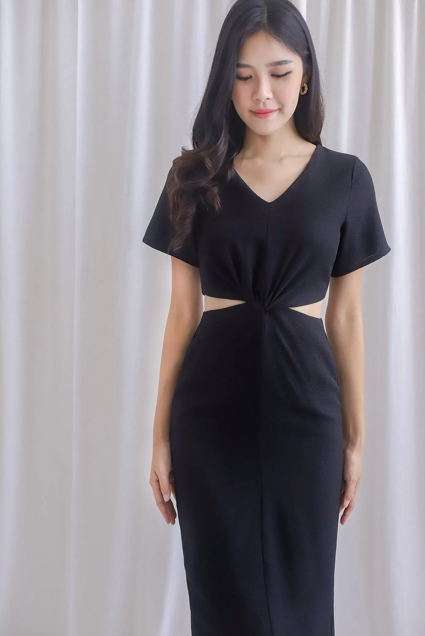 TDC Oreana Tweed Twist Knot Cut Out Dress In Black