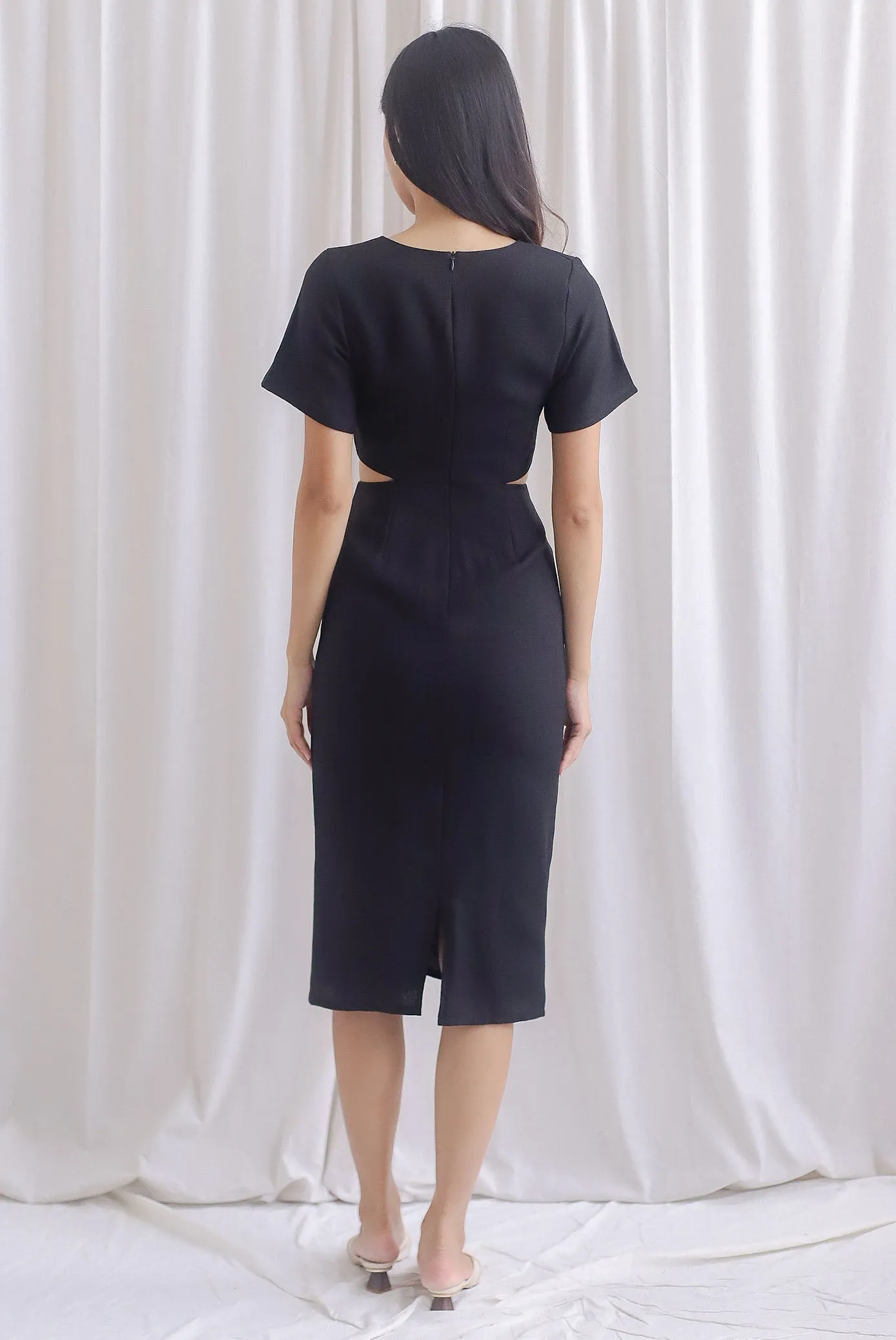 TDC Oreana Tweed Twist Knot Cut Out Dress In Black