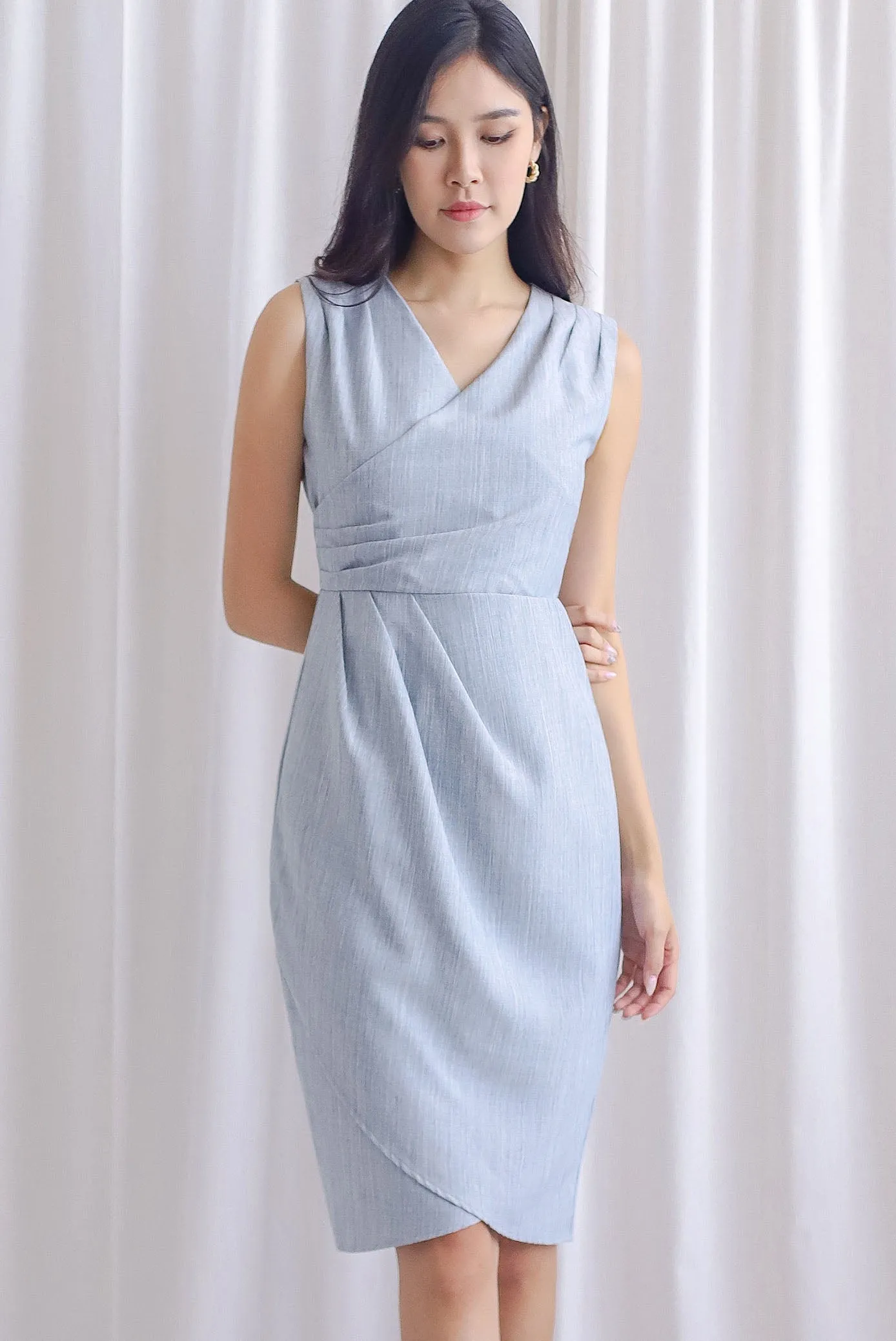 TDC Valorie Pleated Tulip Work Dress In Grey