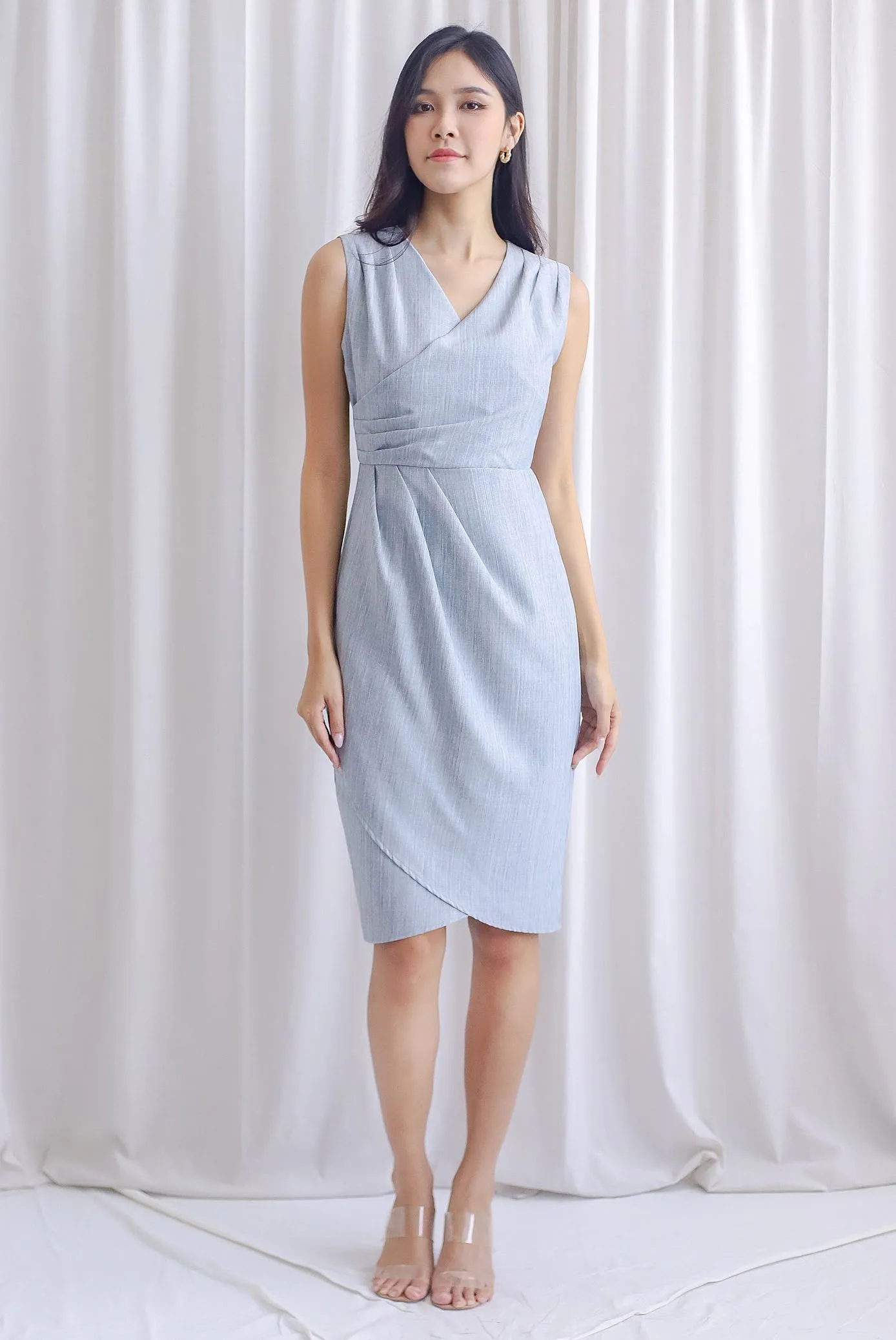TDC Valorie Pleated Tulip Work Dress In Grey
