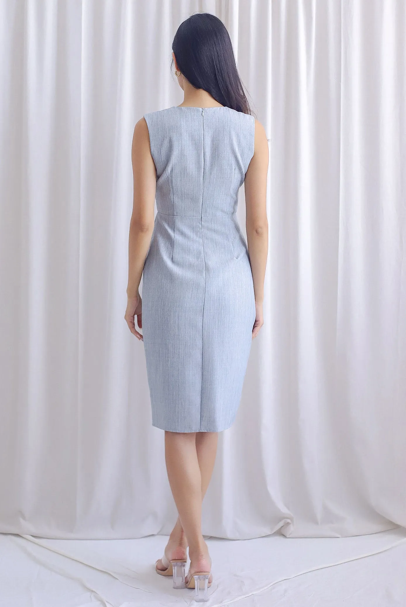 TDC Valorie Pleated Tulip Work Dress In Grey