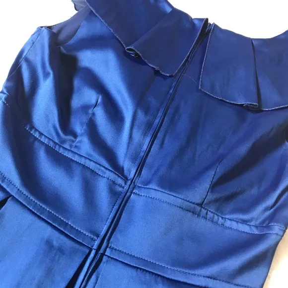 Teeze Me Sleeveless Pleated V Collar Dress in Blue