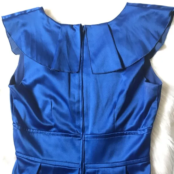Teeze Me Sleeveless Pleated V Collar Dress in Blue