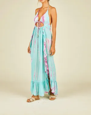 Tie Dyed Cutout Halter Maxi Dress
