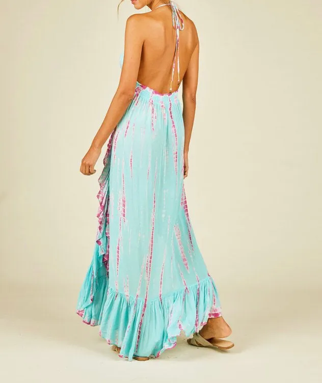 Tie Dyed Cutout Halter Maxi Dress