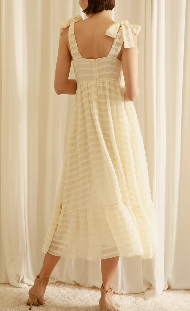 Tie Straps Ruffled Trim Baby Doll Midi Dress