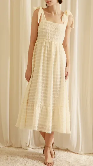 Tie Straps Ruffled Trim Baby Doll Midi Dress