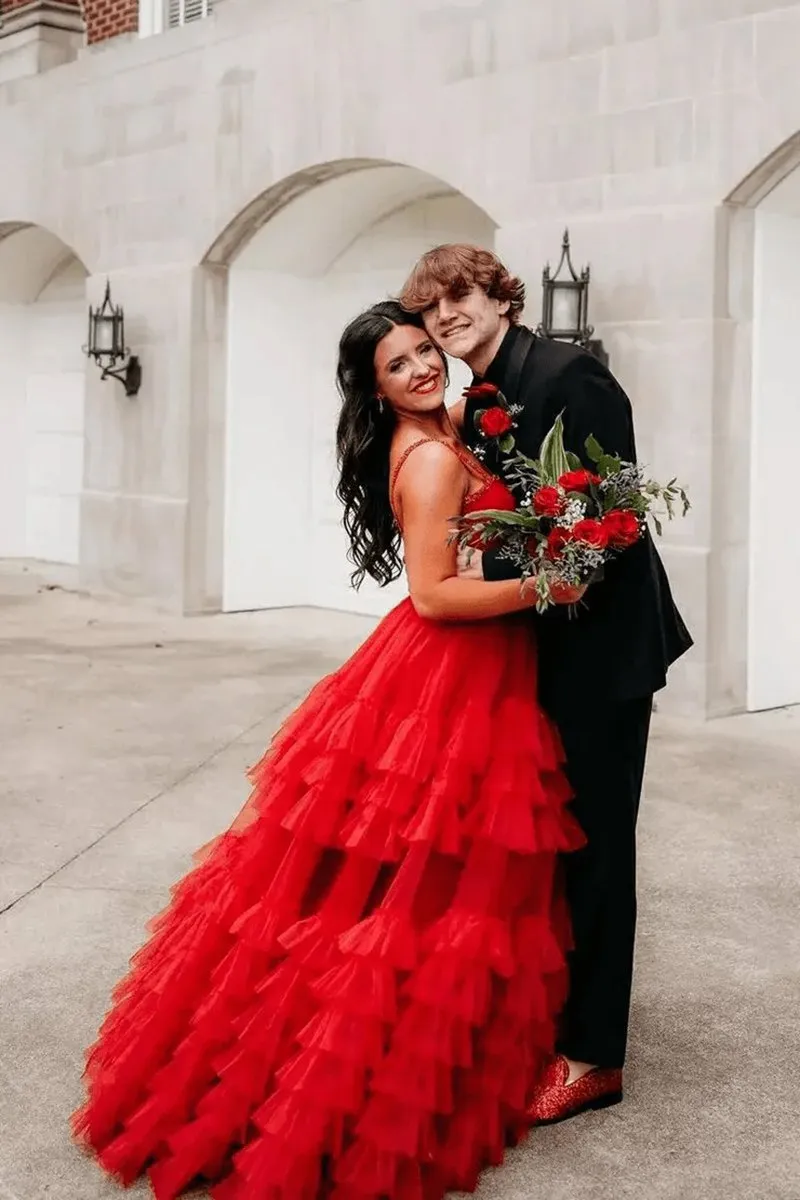 TieRuffle Sweetheart Beaded Long Prom Dresses
