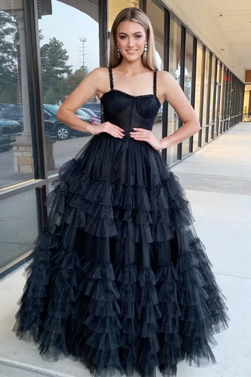 TieRuffle Sweetheart Beaded Long Prom Dresses
