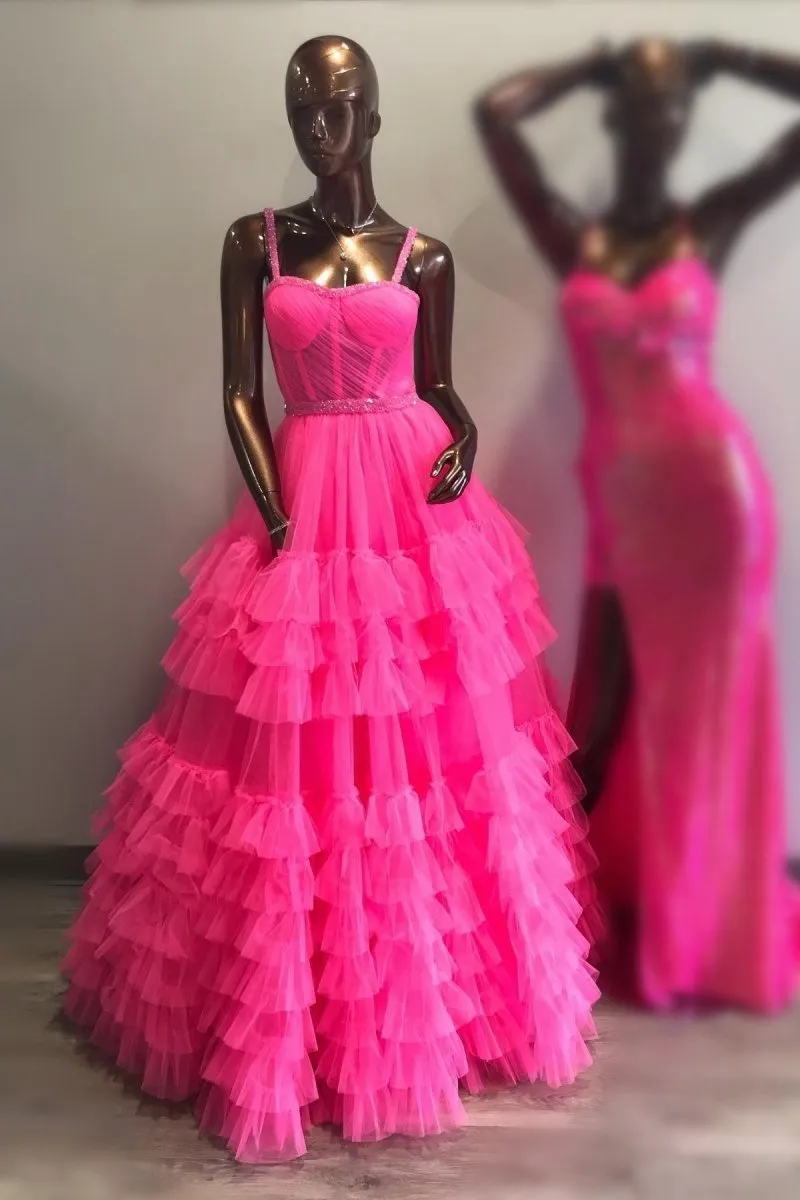 TieRuffle Sweetheart Beaded Long Prom Dresses