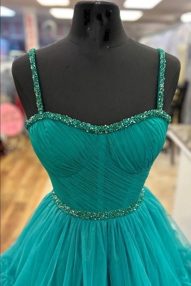 TieRuffle Sweetheart Beaded Long Prom Dresses