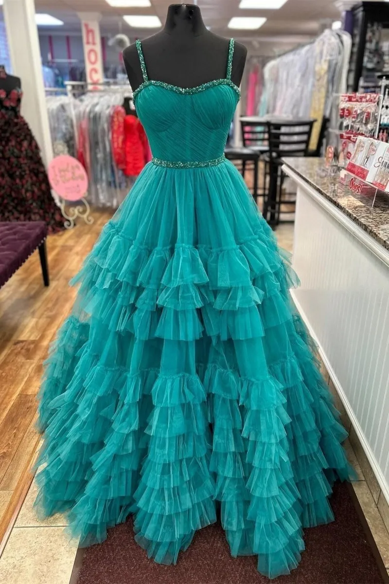 TieRuffle Sweetheart Beaded Long Prom Dresses