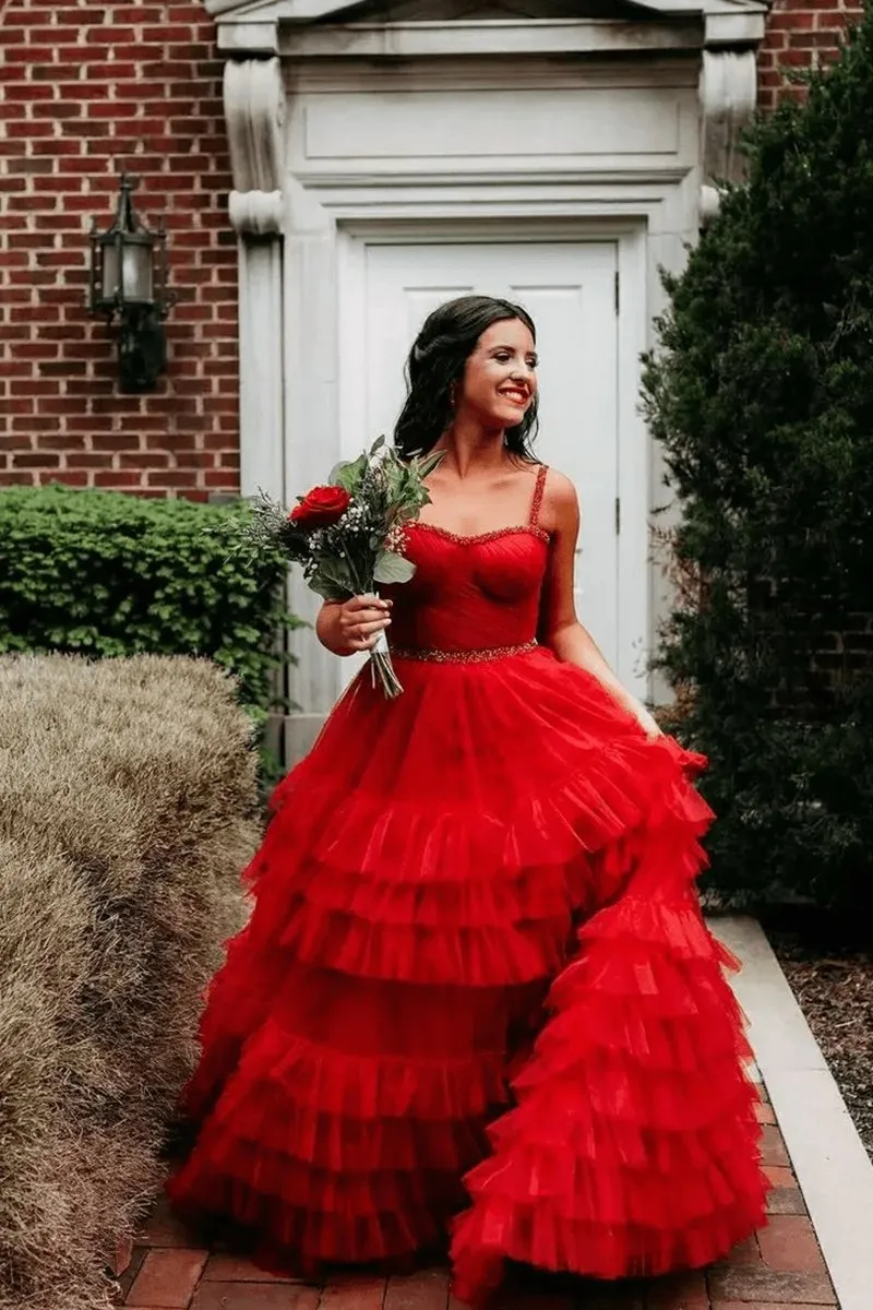 TieRuffle Sweetheart Beaded Long Prom Dresses