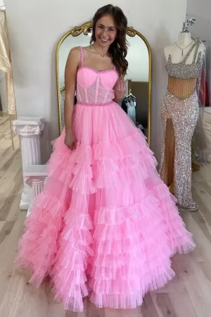 TieRuffle Sweetheart Beaded Long Prom Dresses