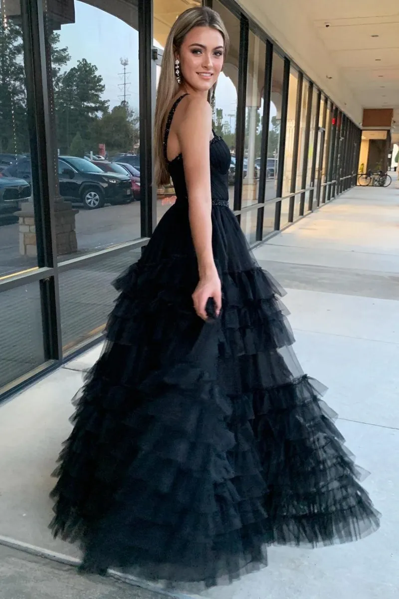 TieRuffle Sweetheart Beaded Long Prom Dresses