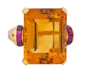 Tiffany & Co. Retro 24.54 CTW Citrine Ruby Cocktail Ring Circa 1950