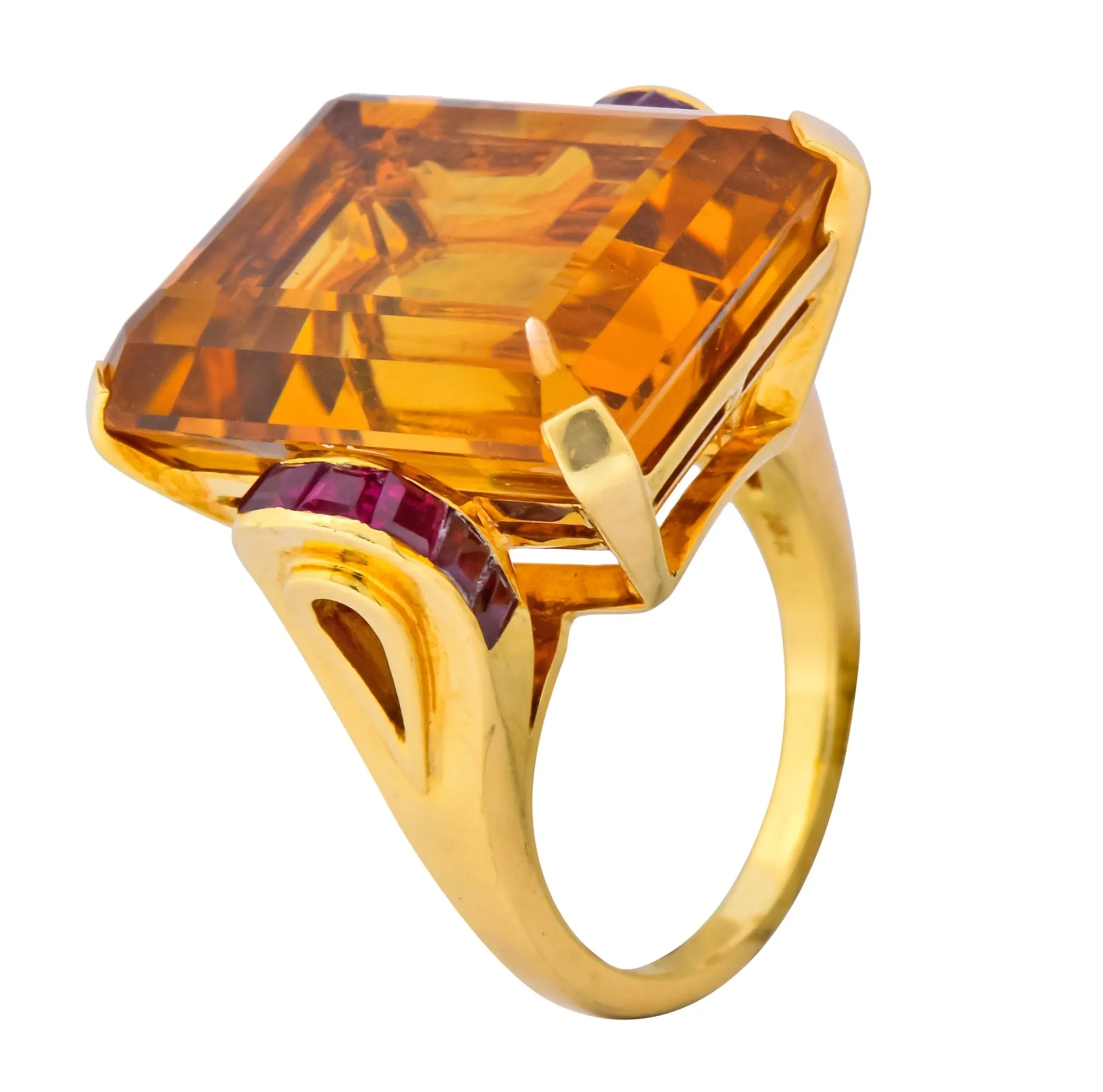 Tiffany & Co. Retro 24.54 CTW Citrine Ruby Cocktail Ring Circa 1950