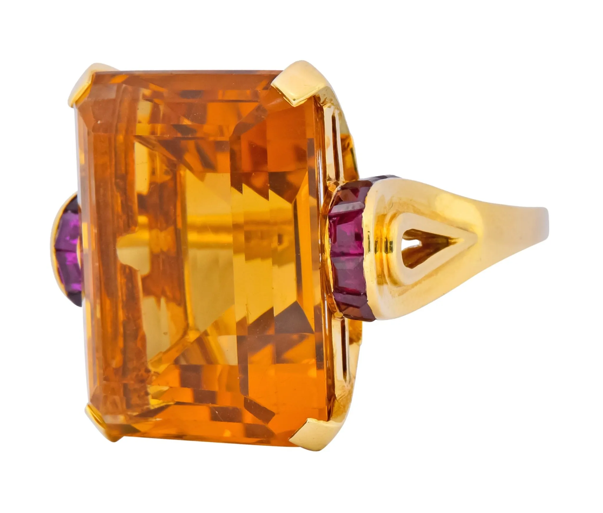 Tiffany & Co. Retro 24.54 CTW Citrine Ruby Cocktail Ring Circa 1950