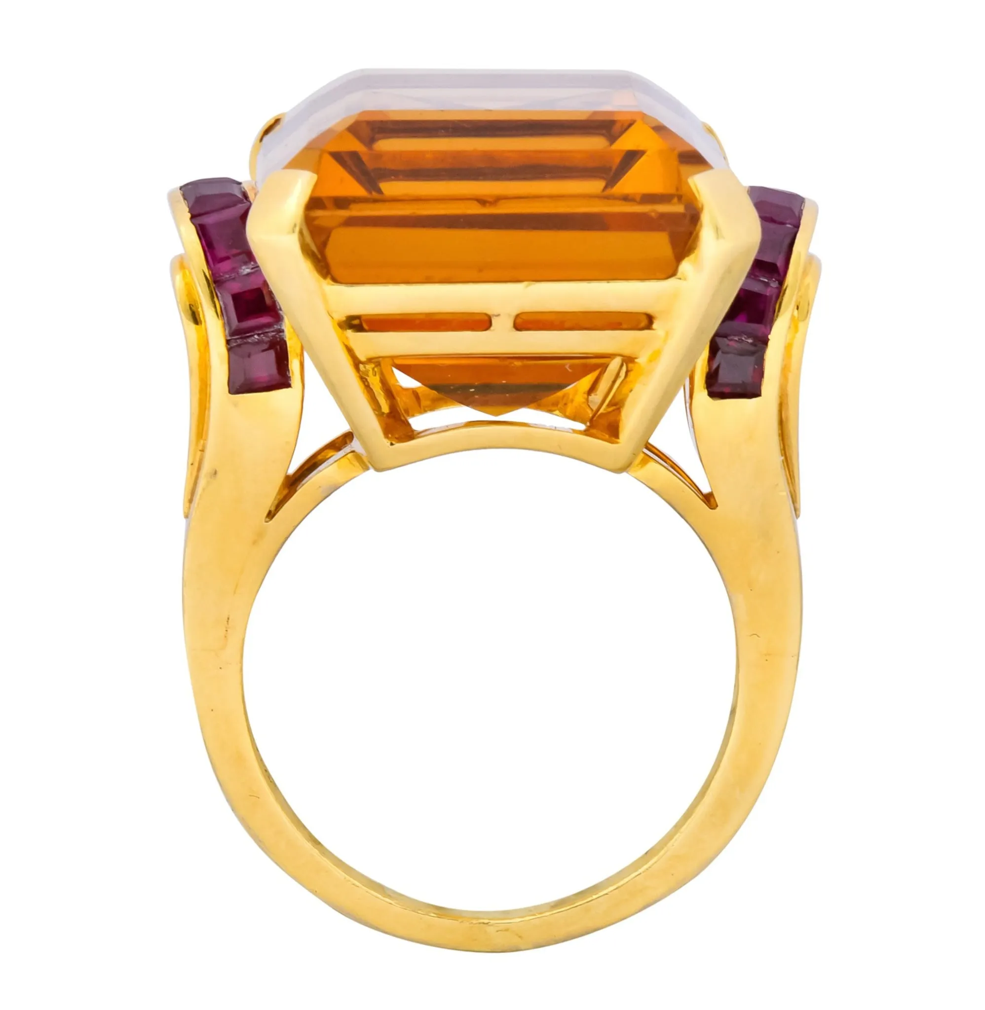 Tiffany & Co. Retro 24.54 CTW Citrine Ruby Cocktail Ring Circa 1950