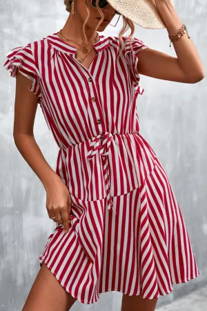 Tristyn Ruffled Striped Cap Sleeve Mini Dress