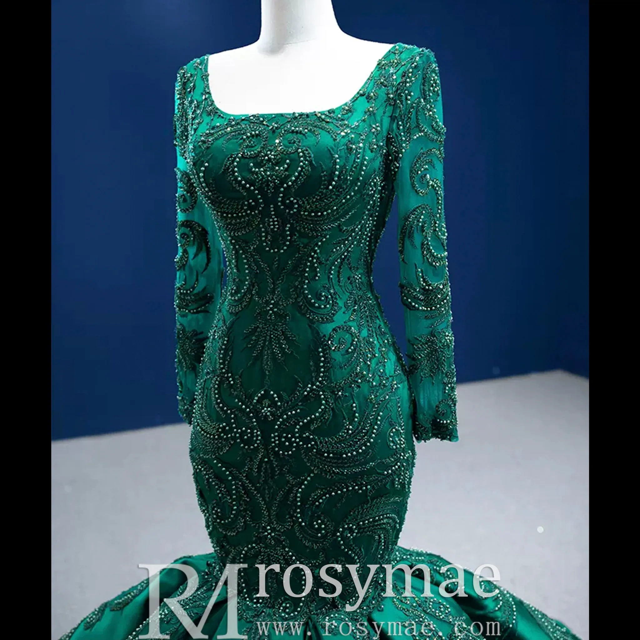 Trumpet Evening Dress Long Sleeve Wedding Dress with Square Neck