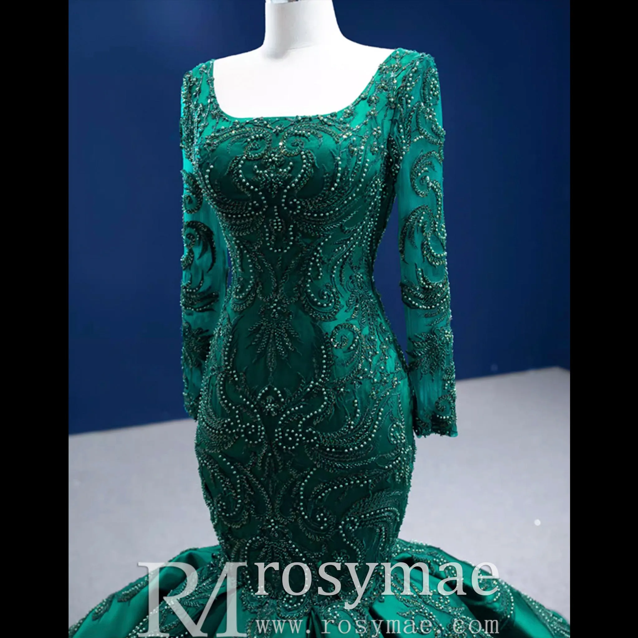 Trumpet Evening Dress Long Sleeve Wedding Dress with Square Neck