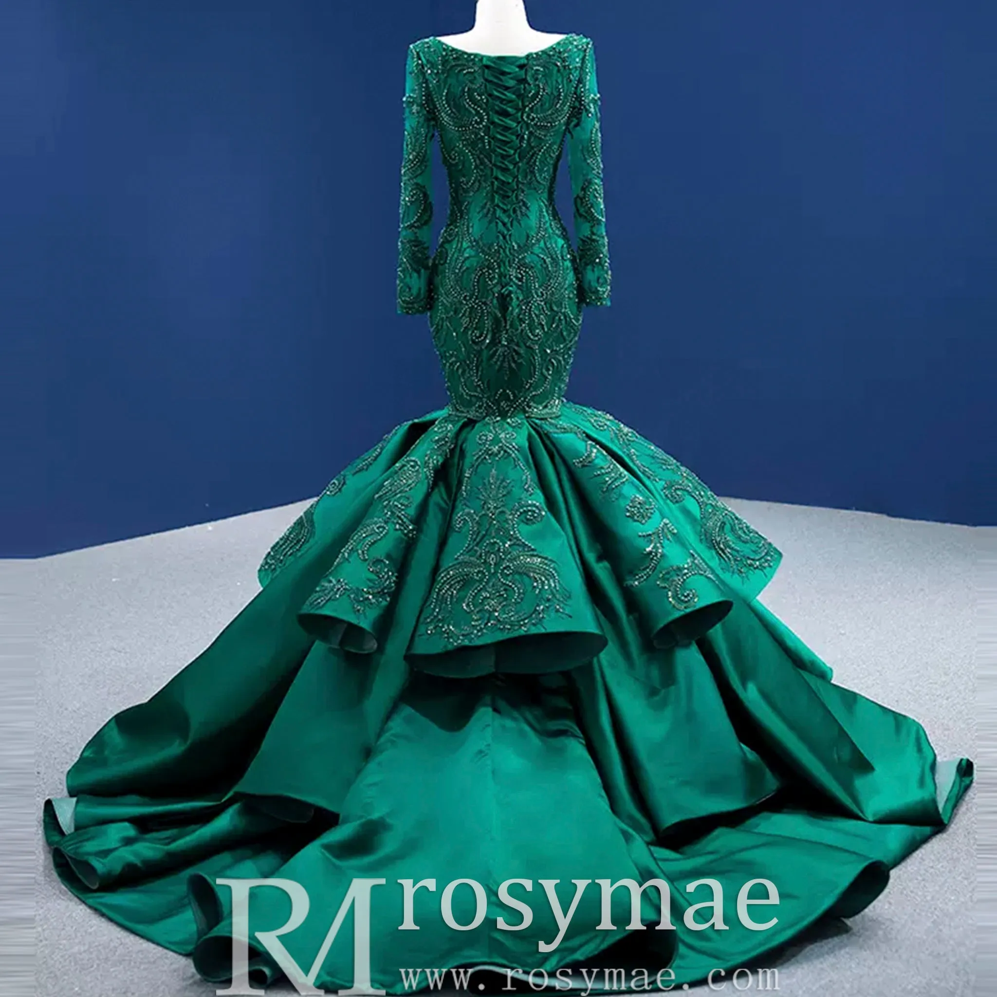 Trumpet Evening Dress Long Sleeve Wedding Dress with Square Neck