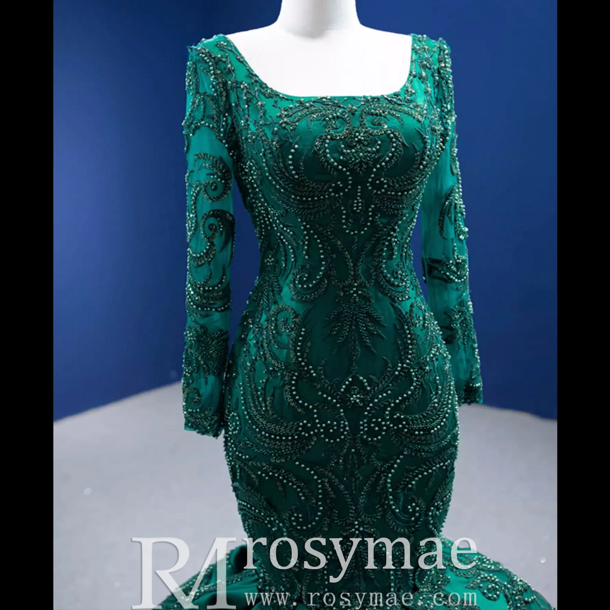 Trumpet Evening Dress Long Sleeve Wedding Dress with Square Neck
