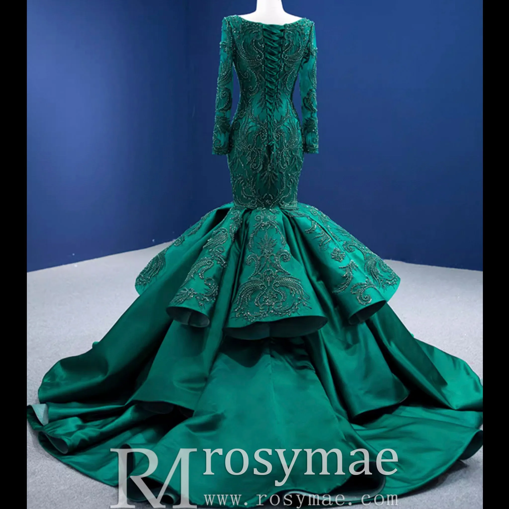 Trumpet Evening Dress Long Sleeve Wedding Dress with Square Neck
