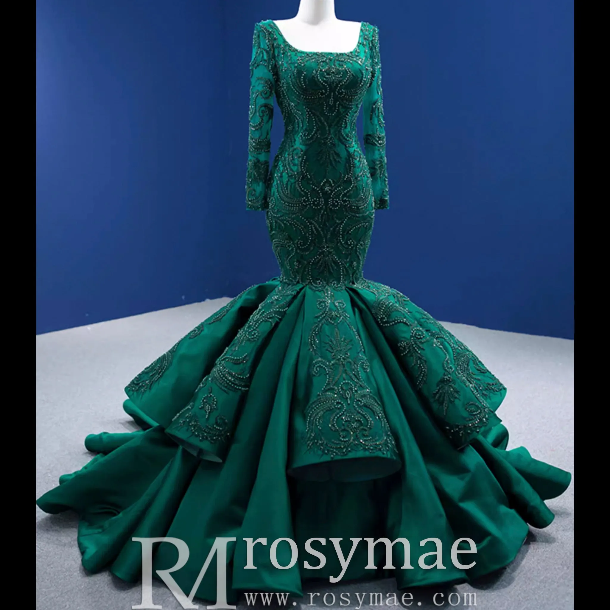 Trumpet Evening Dress Long Sleeve Wedding Dress with Square Neck