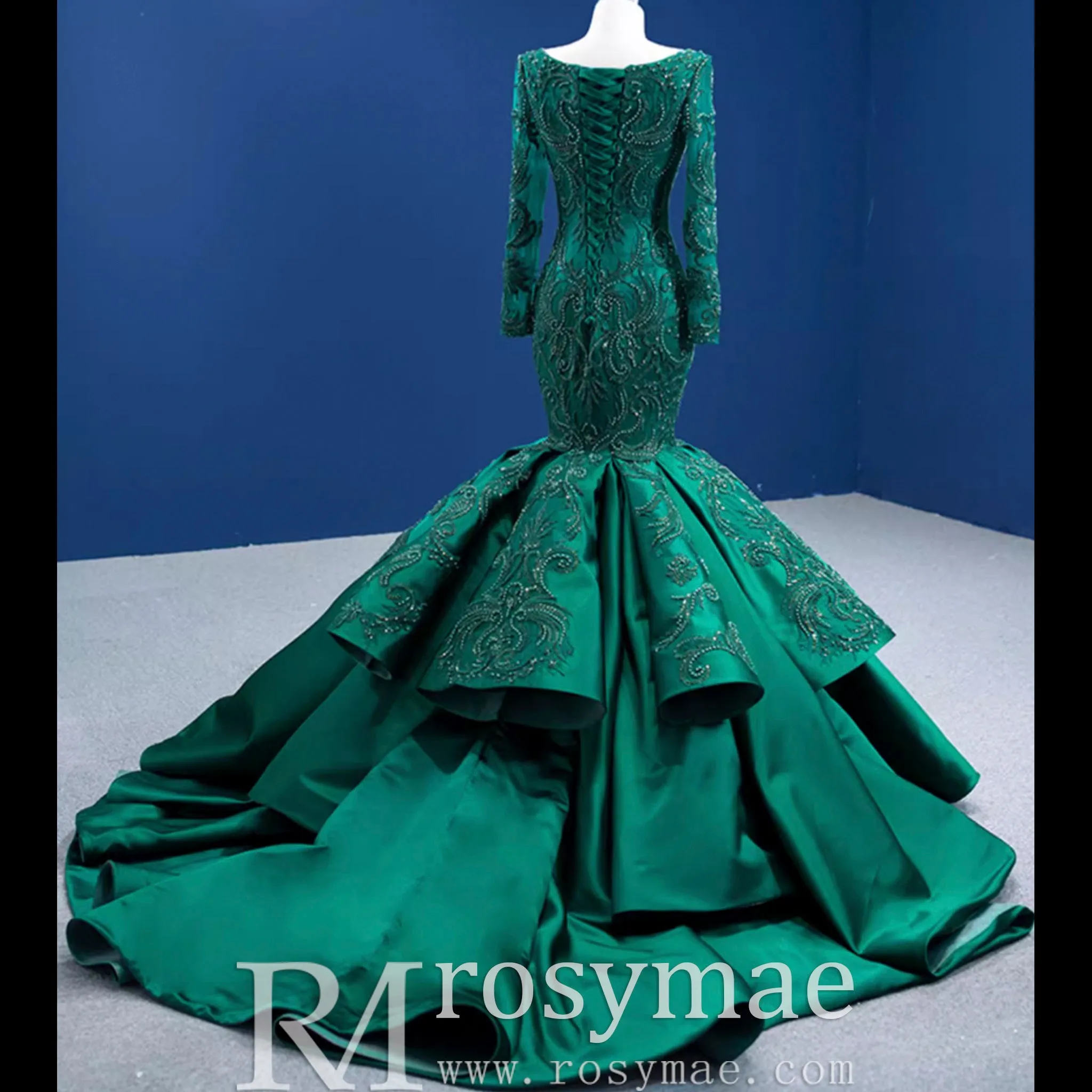 Trumpet Evening Dress Long Sleeve Wedding Dress with Square Neck